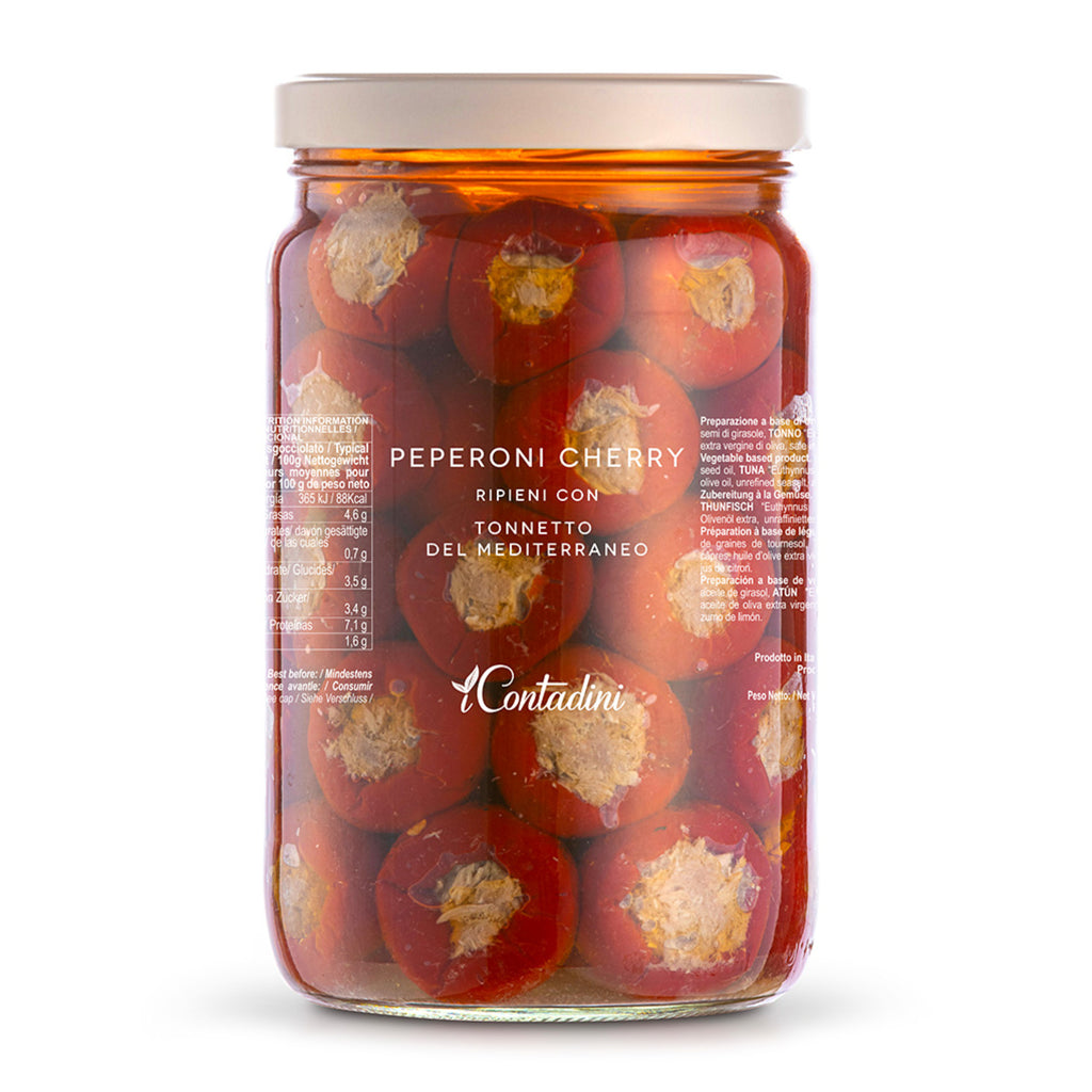 Peperoni cherry ripieni con tonnetto del mediterraneo